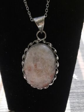 Sterling Silver White and Pink Stone Pendant Necklace